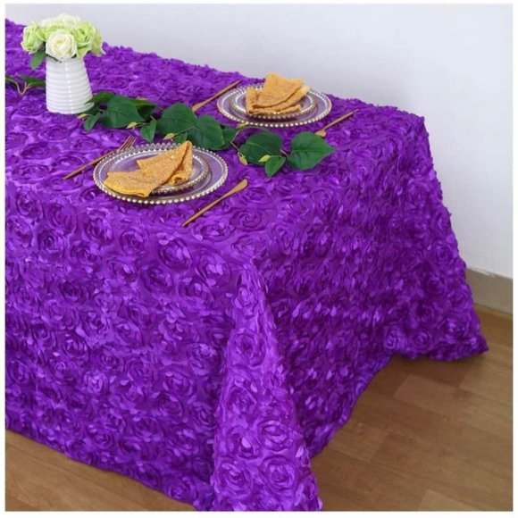 Purple Rosette Tablecloth 50x102 inches Rectangle Wedding Party Decor ~ New - Picture 1 of 3